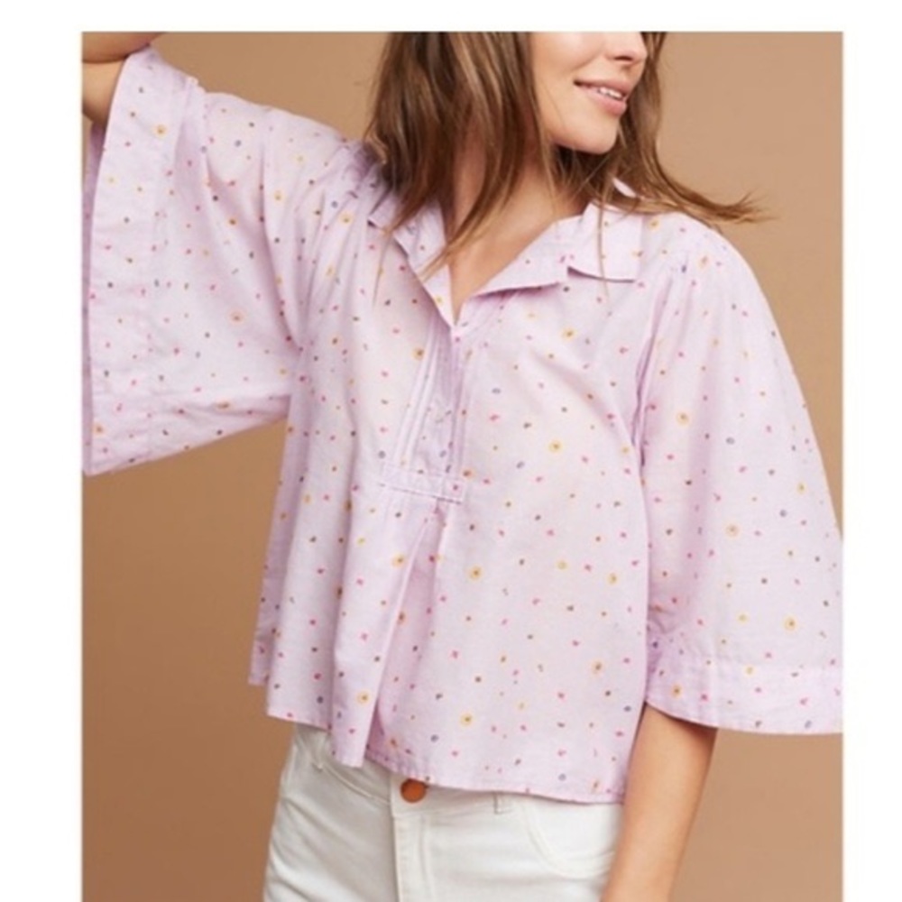 Anthropologie Maeve crop bell sleeve button top